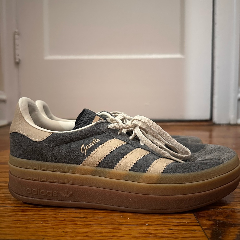 Adidas Gazelle Gray and Tan Sneakers